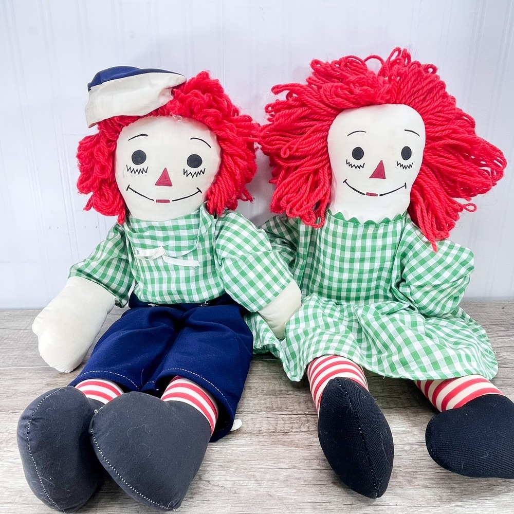 Raggedy Ann and Andy Dolls Hand Made Vintage Rag Dolls 26" Matching Clothing